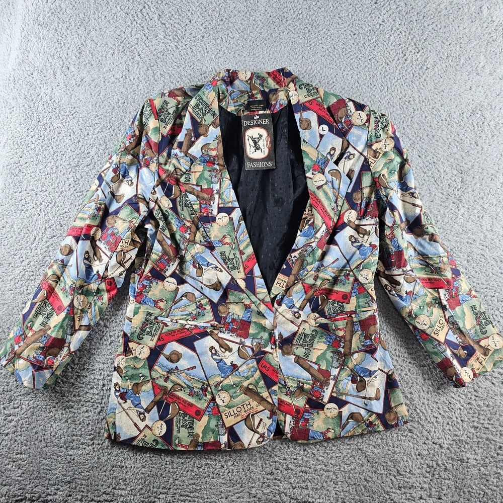 Infinity Chic Blazer Womans Large Golf Lined Loud Colorful One Button USA